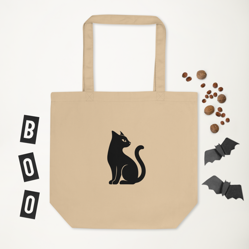 Minimalist Black Cat Eco Tote Bag – 100% Organic Cotton | Everyday Carry for Books, Groceries & Calm Living