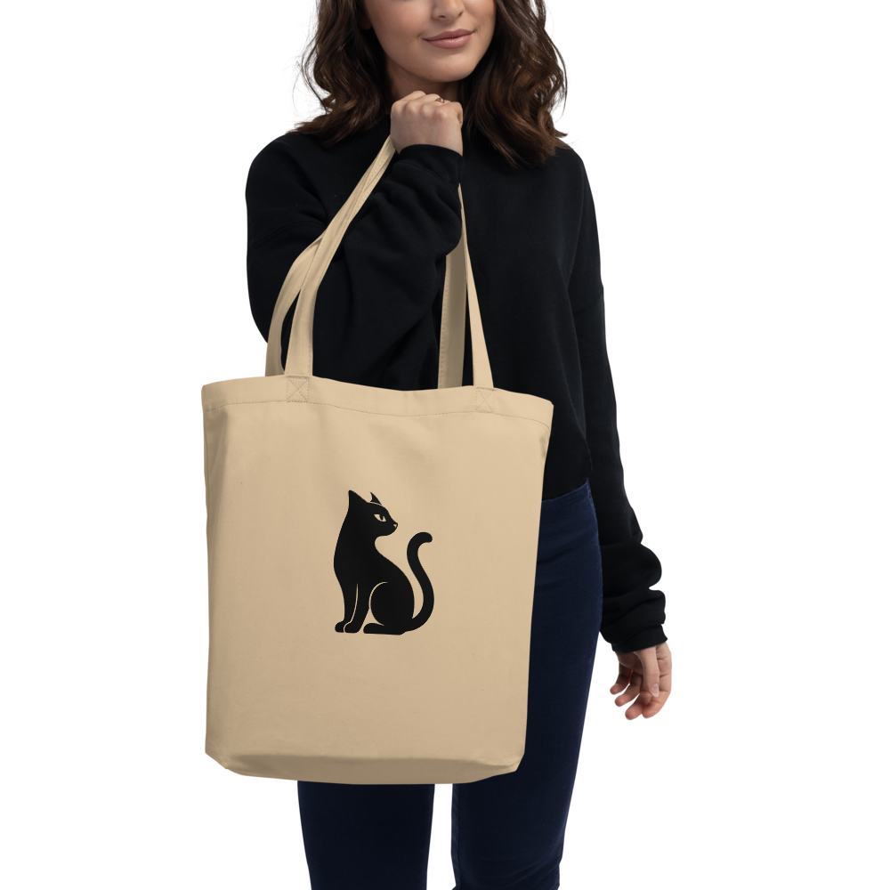 Minimalist Black Cat Eco Tote Bag – 100% Organic Cotton | Everyday Carry for Books, Groceries & Calm Living
