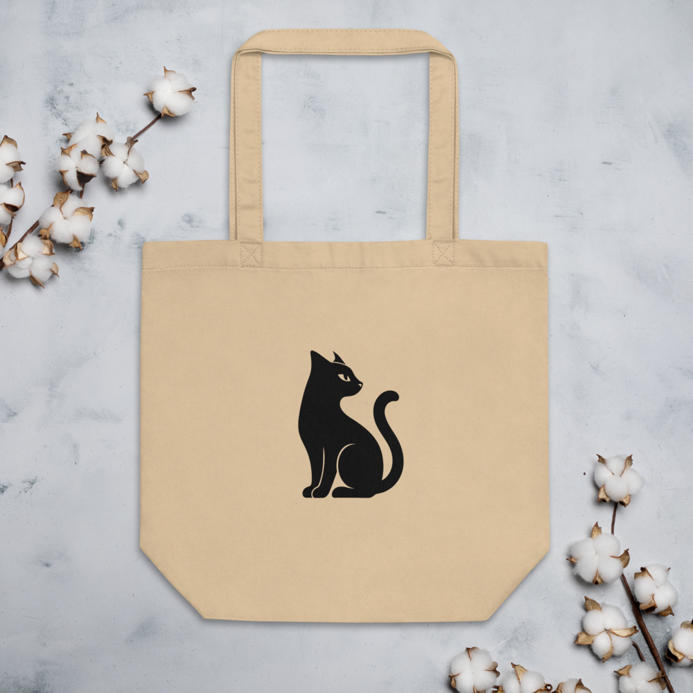 Minimalist Black Cat Eco Tote Bag – 100% Organic Cotton | Everyday Carry for Books, Groceries & Calm Living