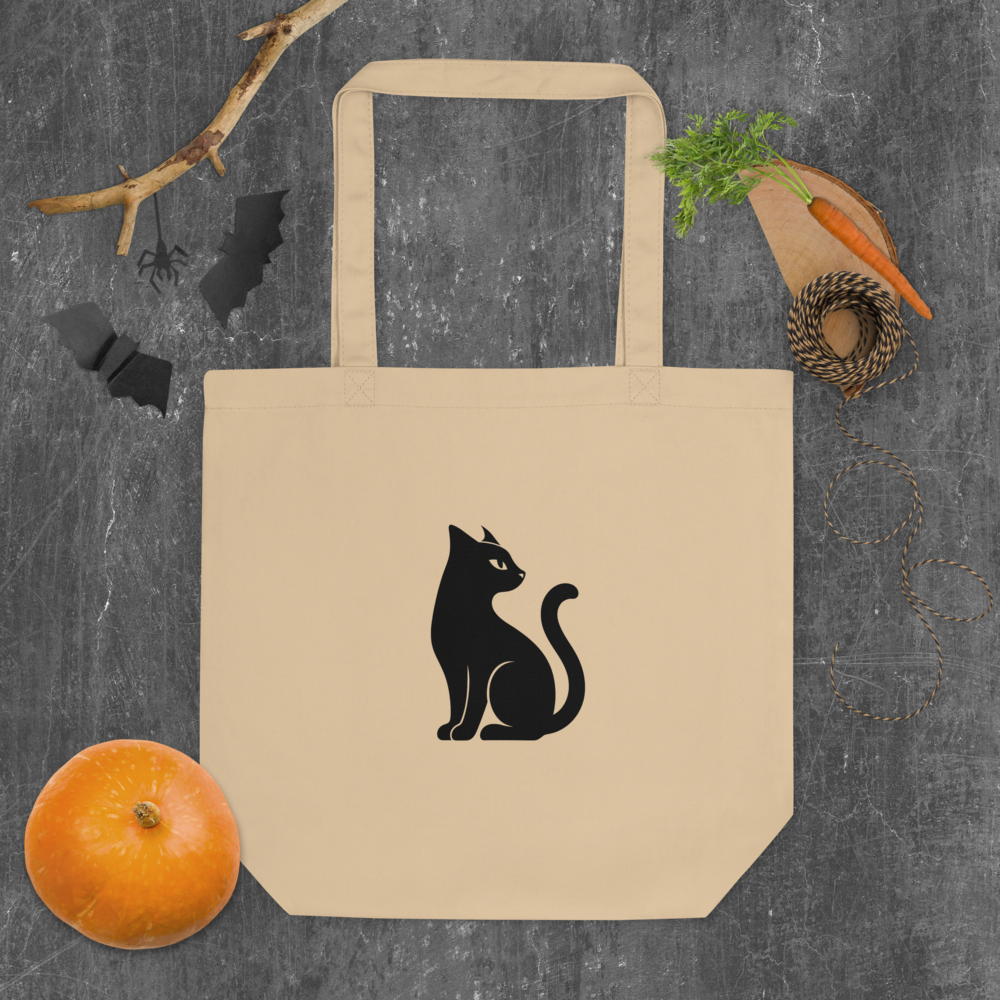 Minimalist Black Cat Eco Tote Bag – 100% Organic Cotton | Everyday Carry for Books, Groceries & Calm Living