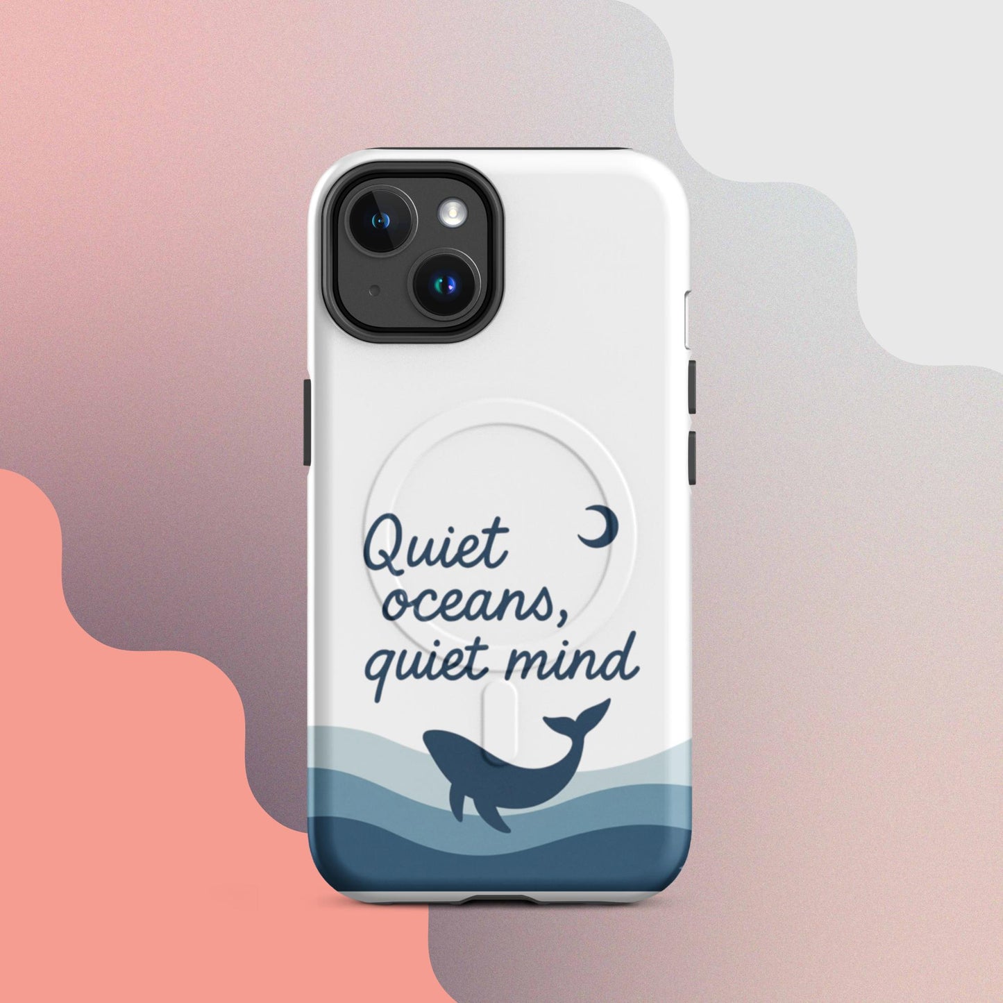 Quiet Oceans Whale MagSafe iPhone case – minimalist whale illustration with calming ocean design | iPhone 14–17
