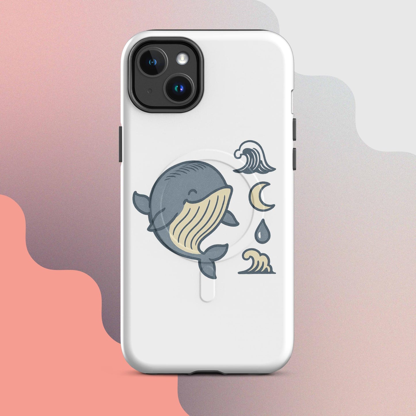 Ukiyo Cute Whale MagSafe iPhone case – Japanese minimal whale illustration on white case | iPhone 14–17
