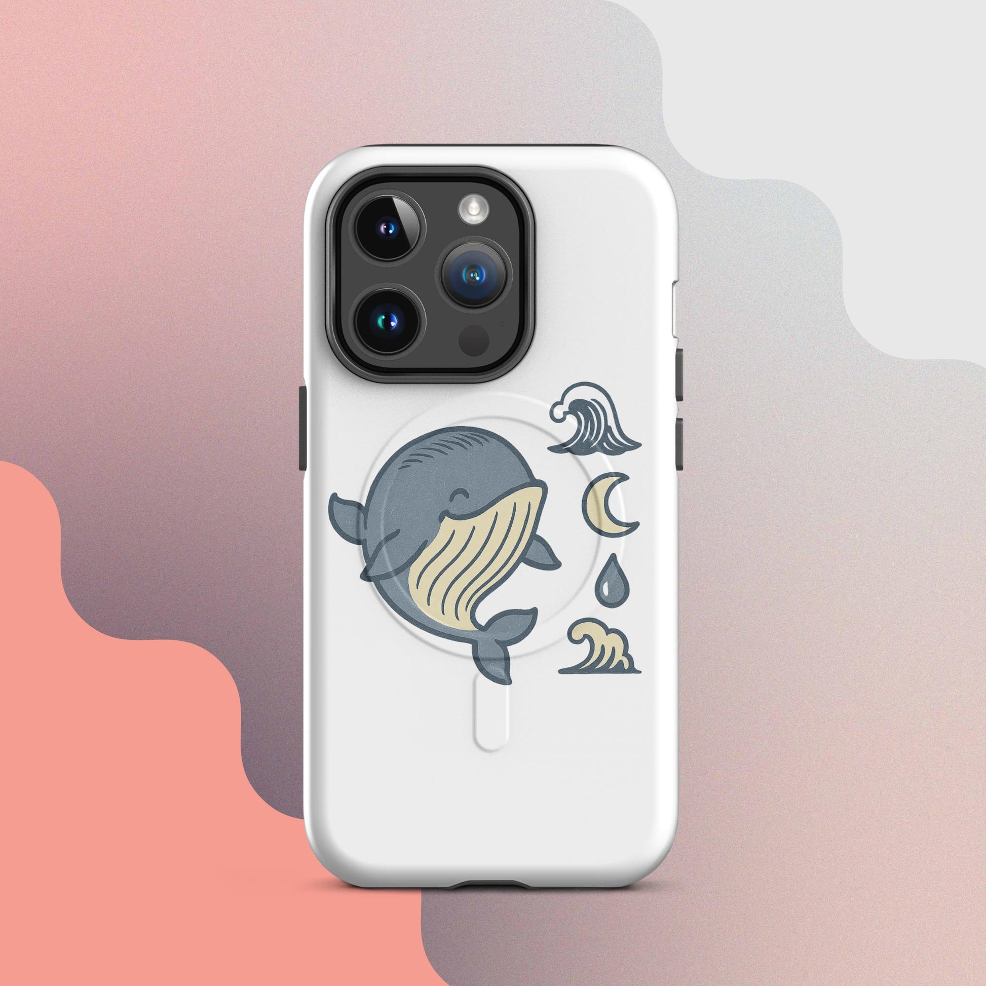 Ukiyo Cute Whale MagSafe iPhone case – Japanese minimal whale illustration on white case | iPhone 14–17
