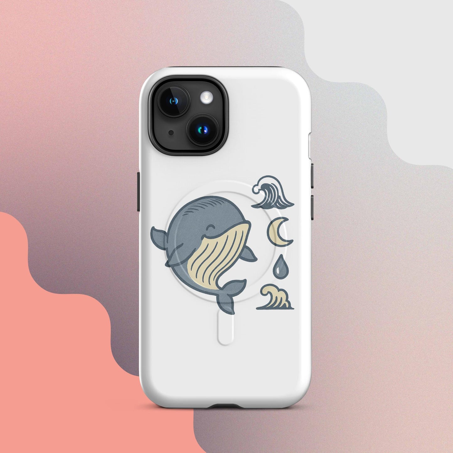 Ukiyo Cute Whale MagSafe iPhone case – Japanese minimal whale illustration on white case | iPhone 14–17
