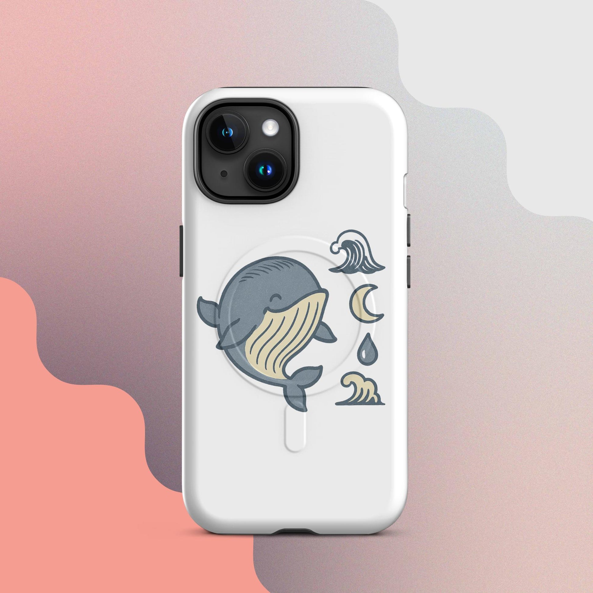 Ukiyo Cute Whale MagSafe iPhone case – Japanese minimal whale illustration on white case | iPhone 14–17
