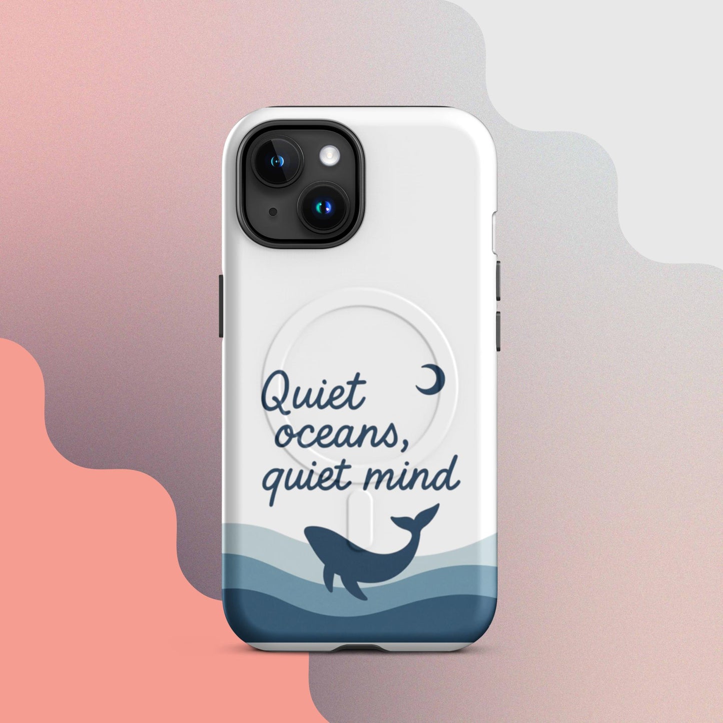 Quiet Oceans Whale MagSafe iPhone case – minimalist whale illustration with calming ocean design | iPhone 14–17
