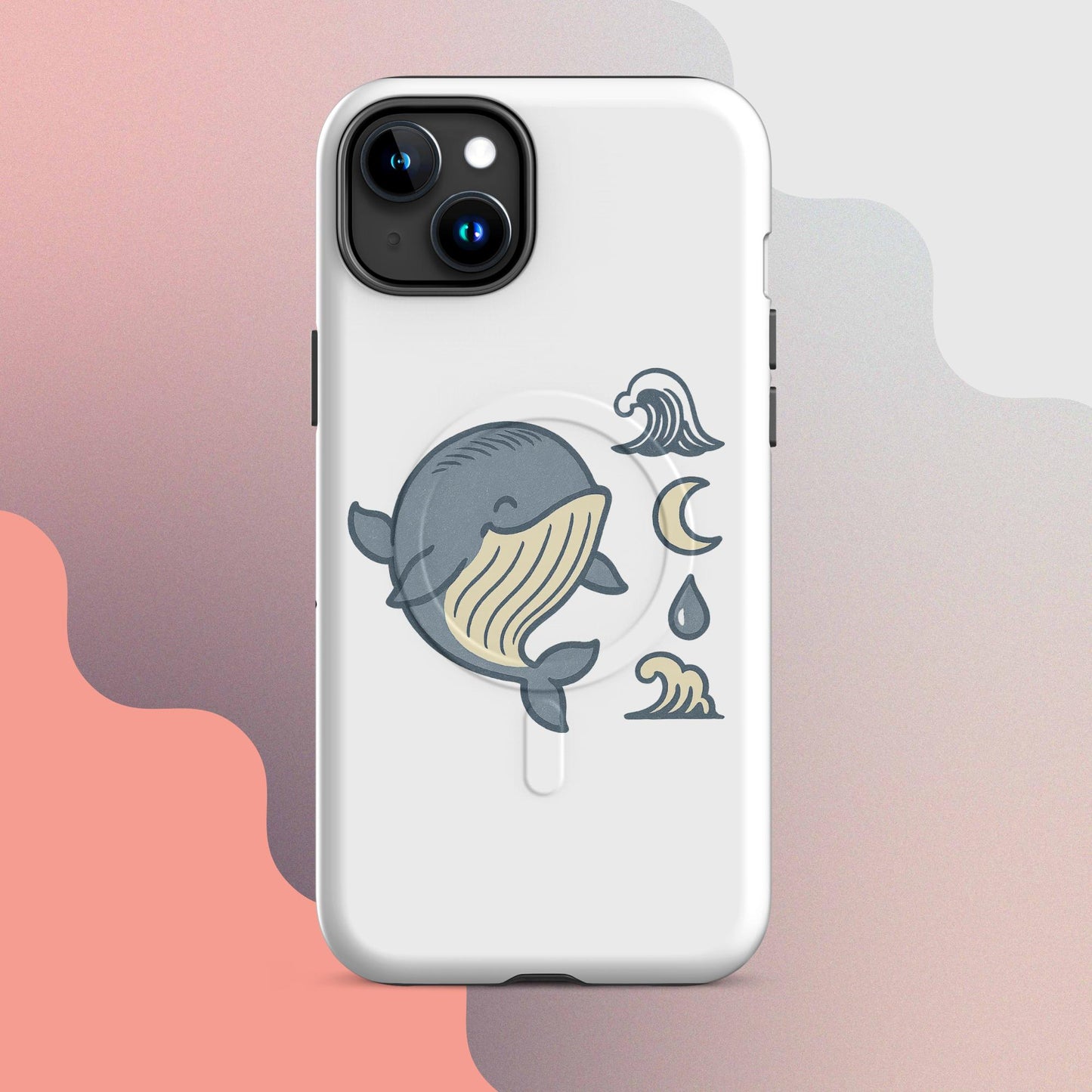 Ukiyo Cute Whale MagSafe iPhone case – Japanese minimal whale illustration on white case | iPhone 14–17
