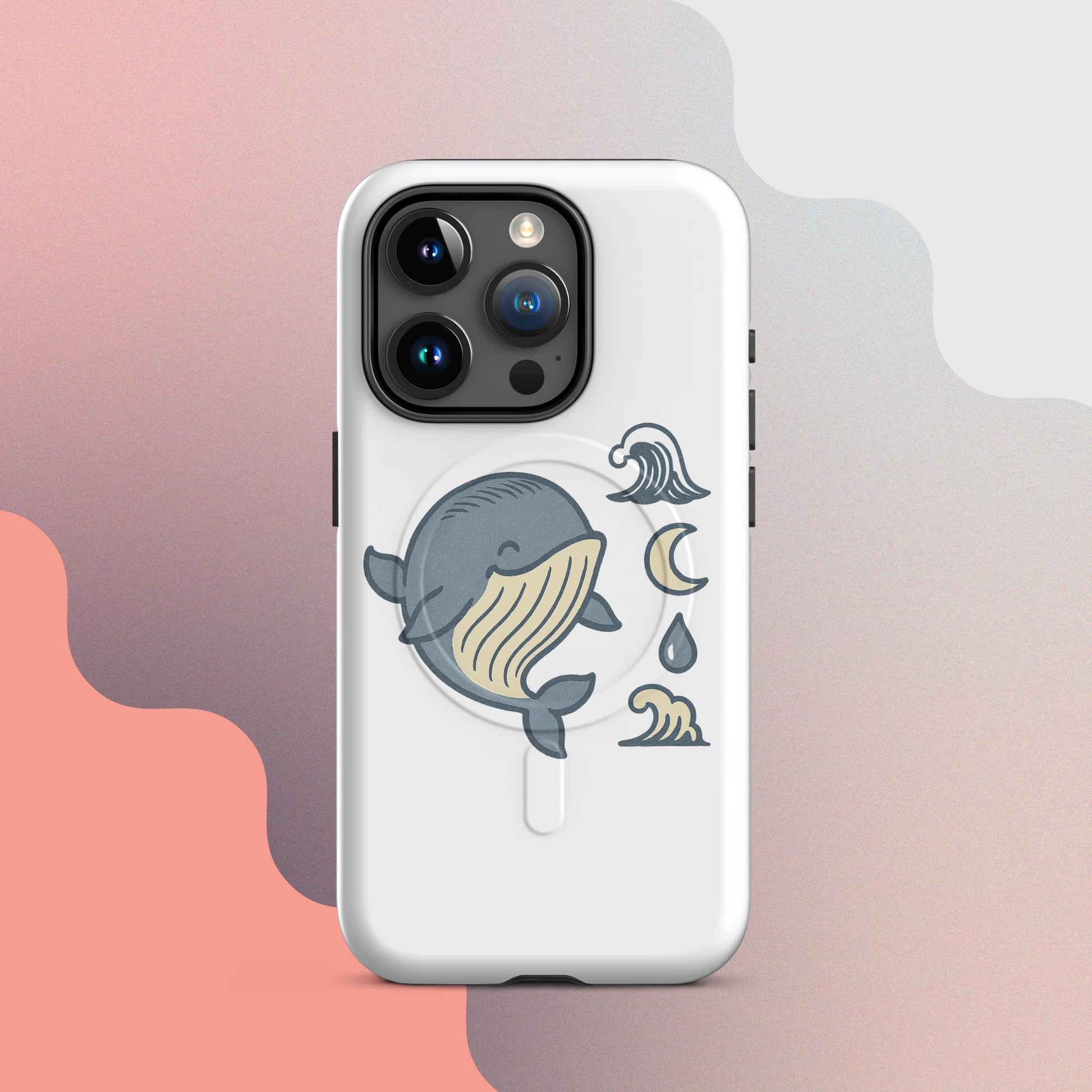 Ukiyo Cute Whale MagSafe iPhone case – Japanese minimal whale illustration on white case | iPhone 14–17
