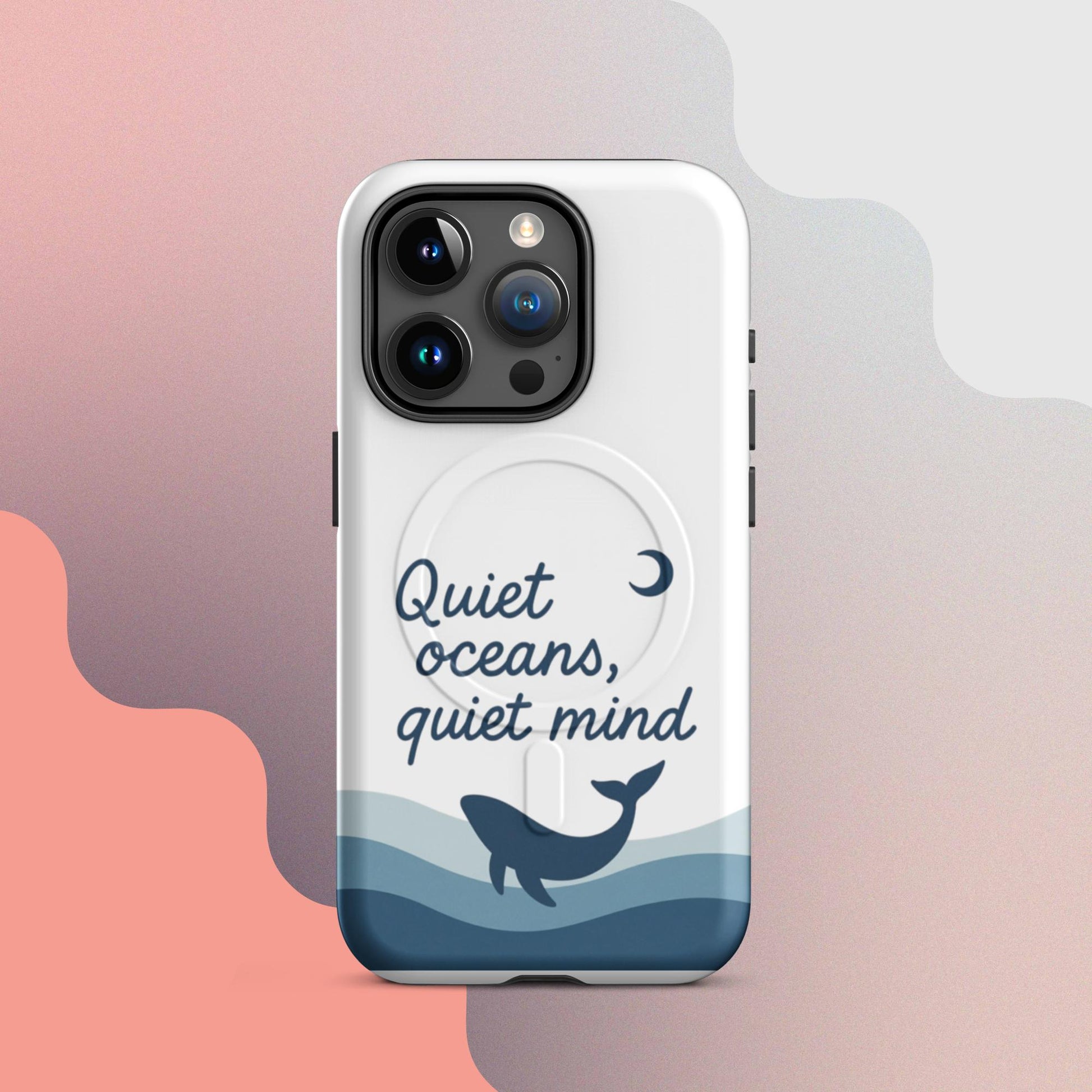Quiet Oceans Whale MagSafe iPhone case – minimalist whale illustration with calming ocean design | iPhone 14–17
