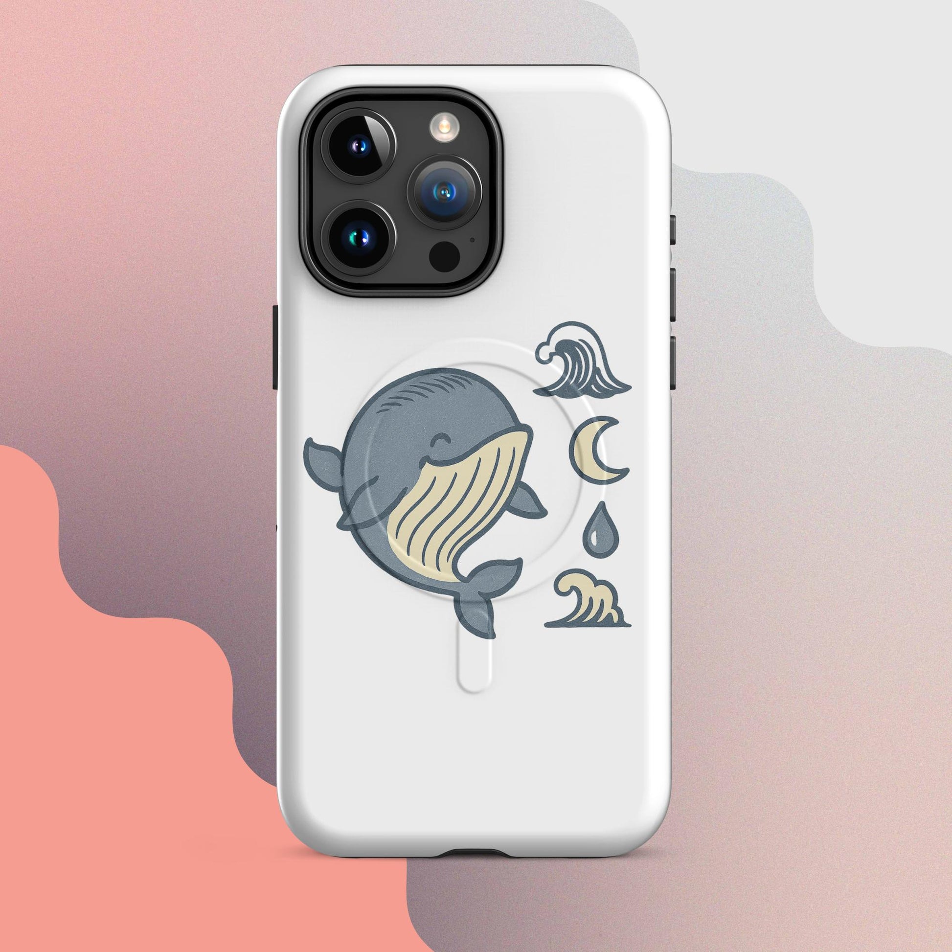 Ukiyo Cute Whale MagSafe iPhone case – Japanese minimal whale illustration on white case | iPhone 14–17
