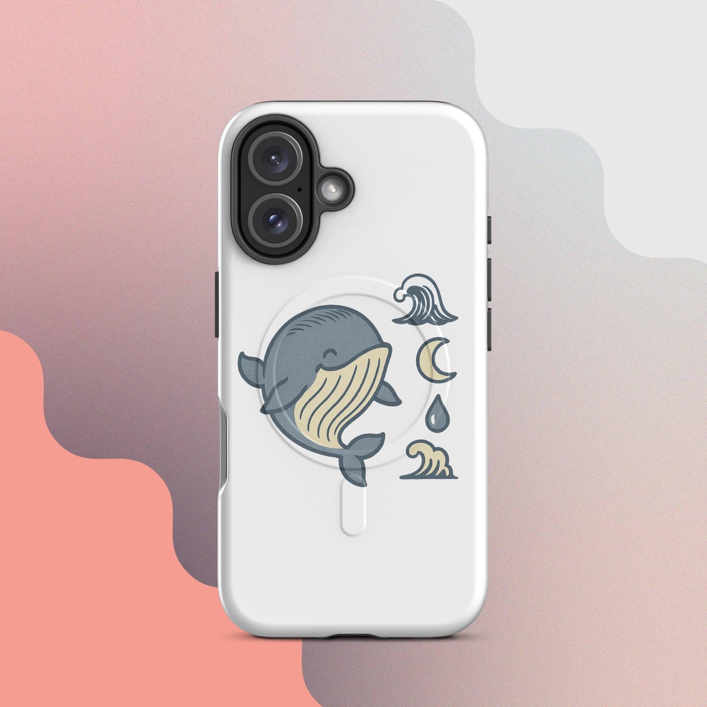 Ukiyo Cute Whale MagSafe iPhone case – Japanese minimal whale illustration on white case | iPhone 14–17
