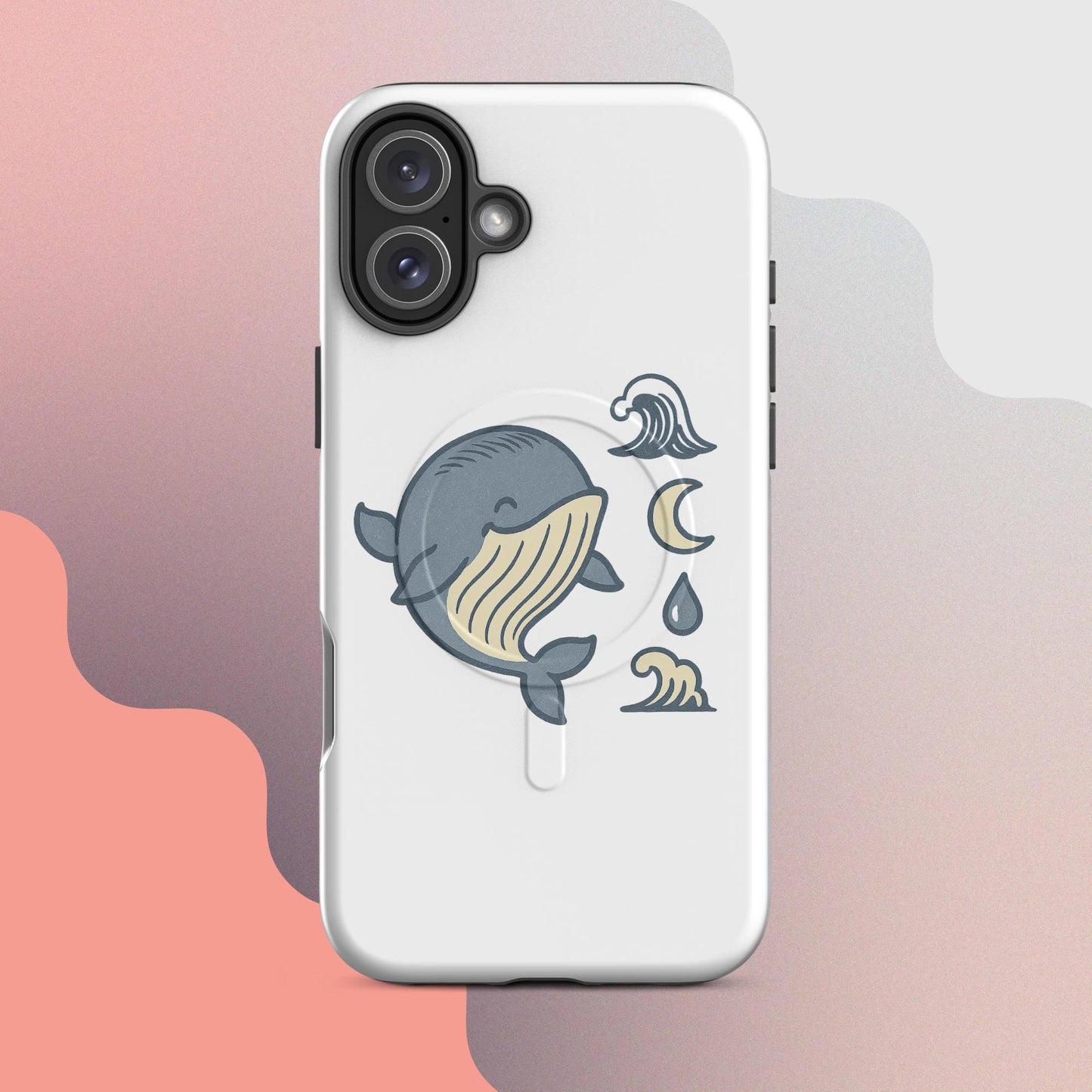 Ukiyo Cute Whale MagSafe iPhone case – Japanese minimal whale illustration on white case | iPhone 14–17
