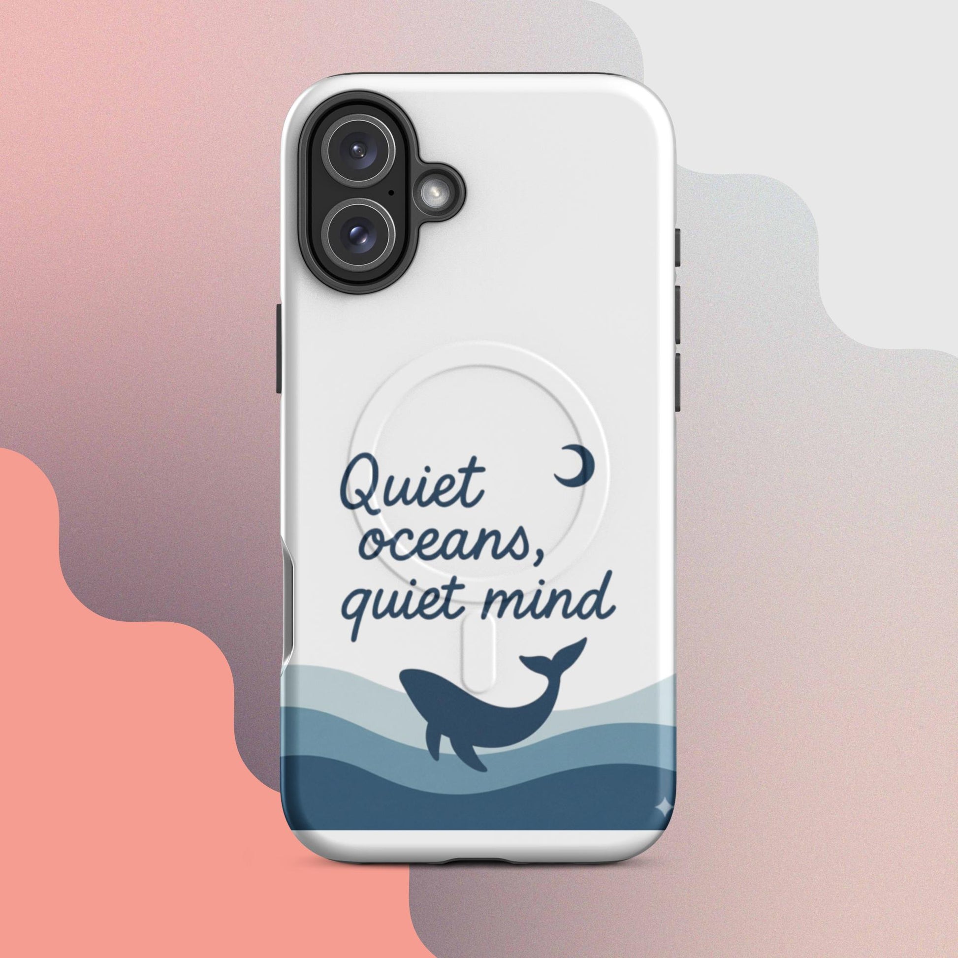 Quiet Oceans Whale MagSafe iPhone case – minimalist whale illustration with calming ocean design | iPhone 14–17
