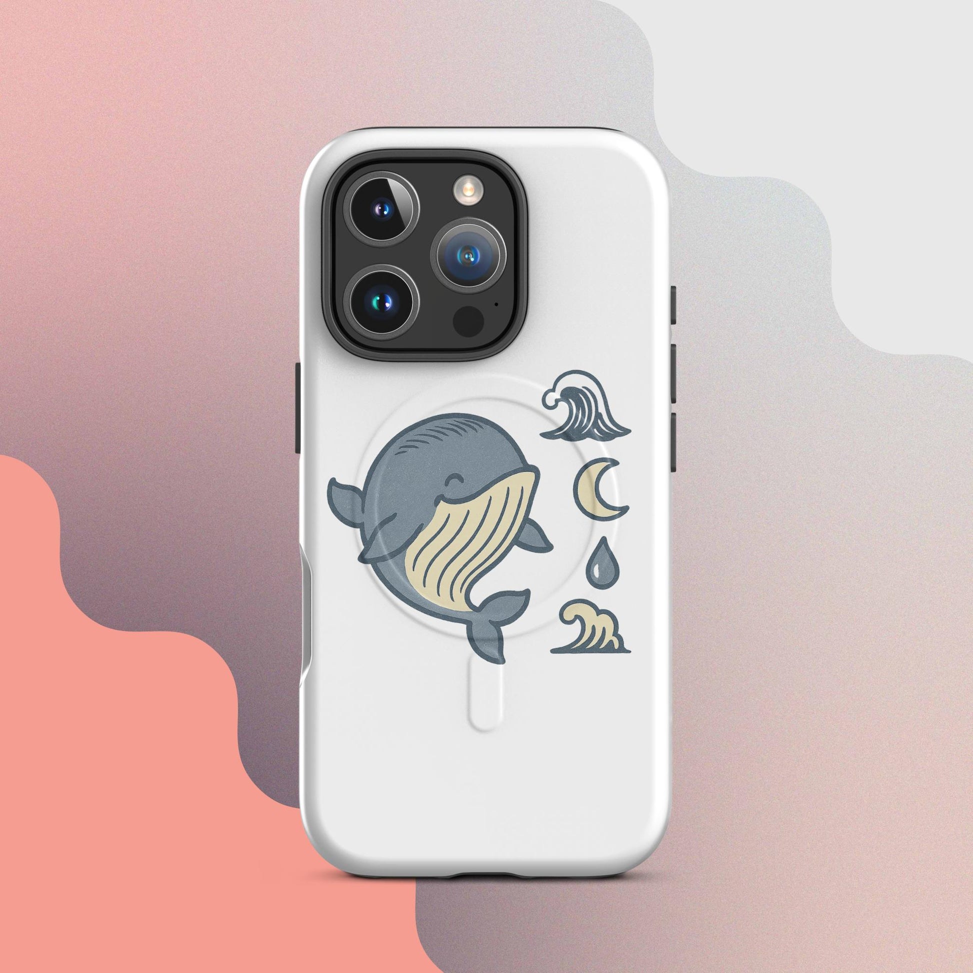 Ukiyo Cute Whale MagSafe iPhone case – Japanese minimal whale illustration on white case | iPhone 14–17
