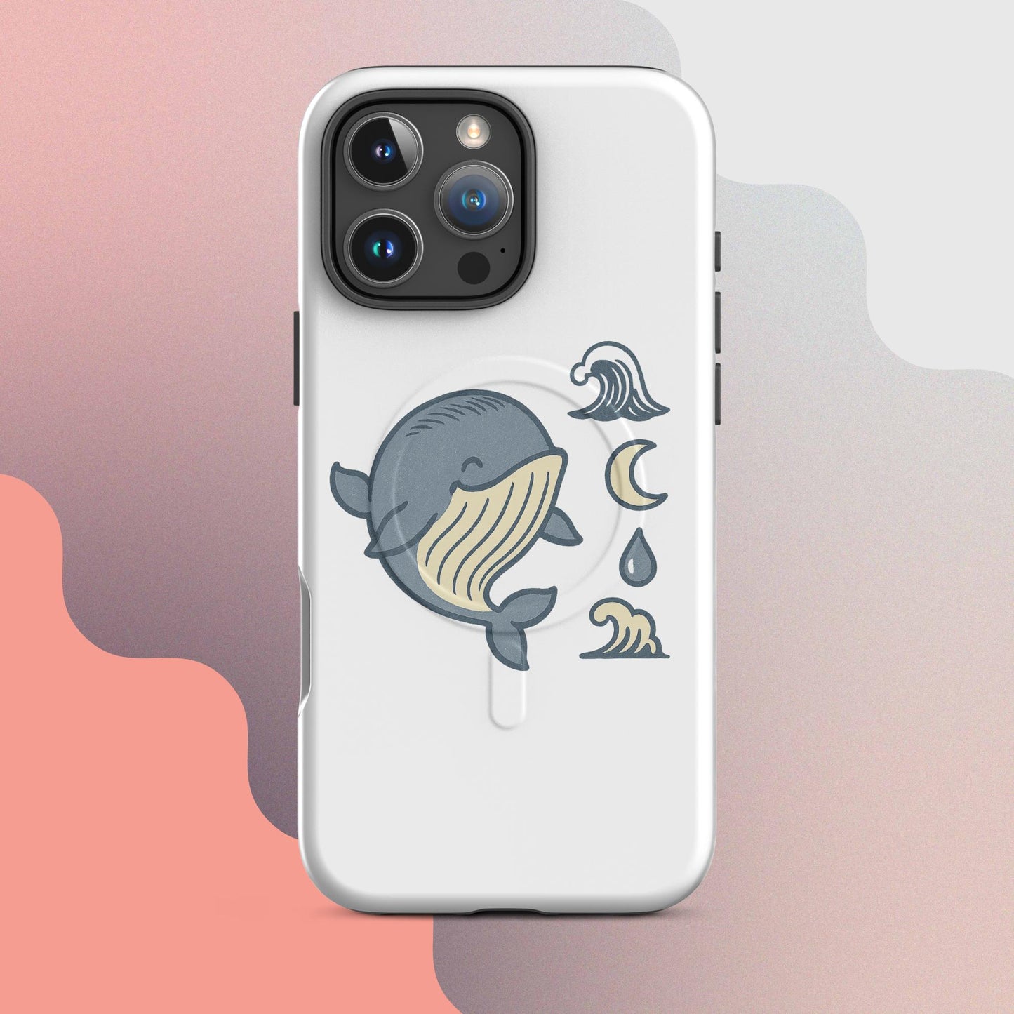 Ukiyo Cute Whale MagSafe iPhone case – Japanese minimal whale illustration on white case | iPhone 14–17
