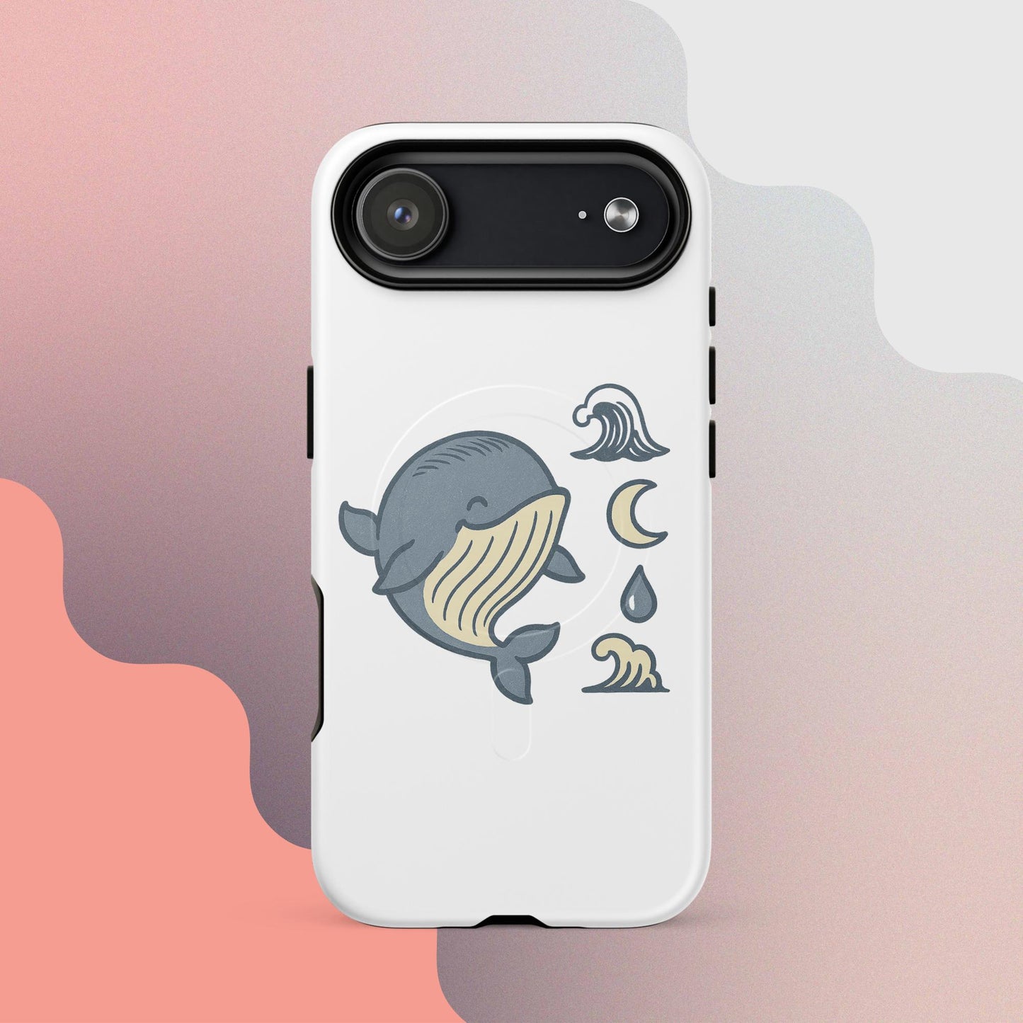 Ukiyo Cute Whale MagSafe iPhone case – Japanese minimal whale illustration on white case | iPhone 14–17
