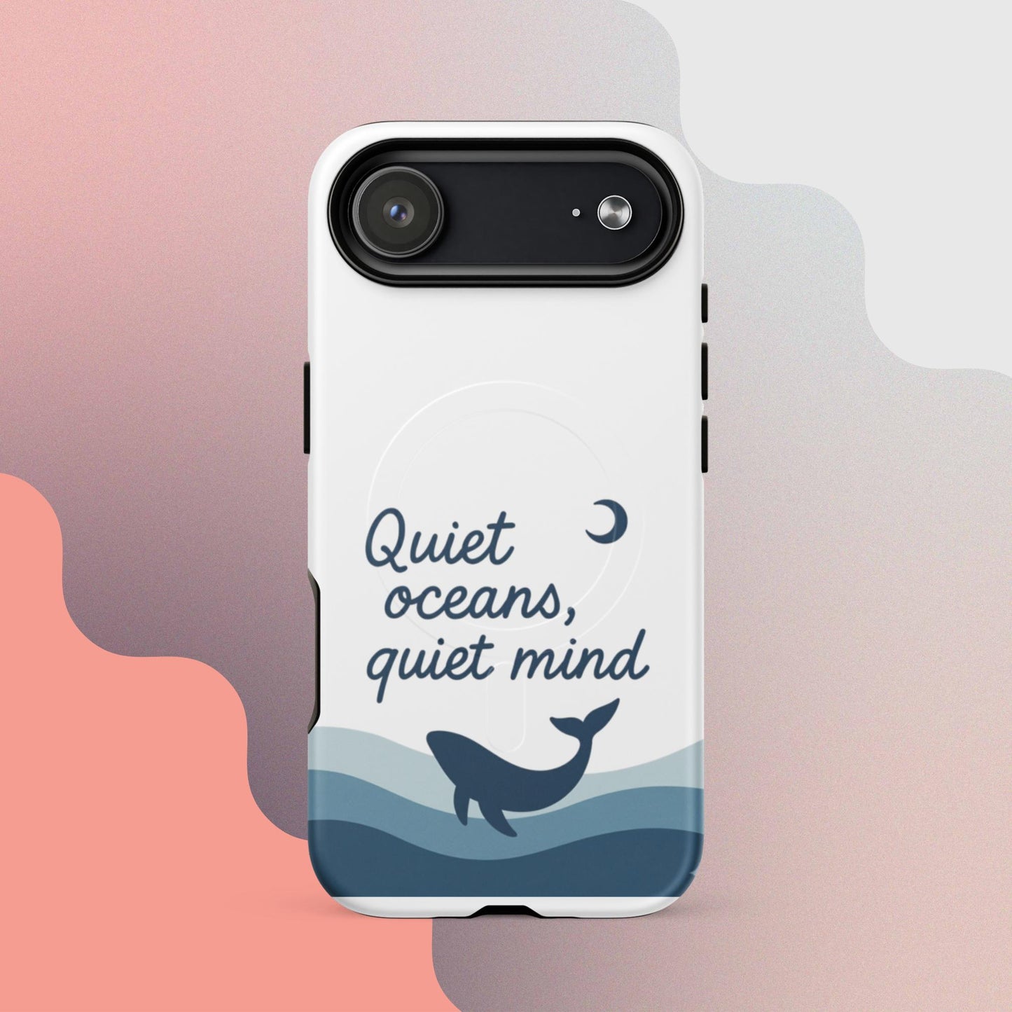 Quiet Oceans Whale MagSafe iPhone case – minimalist whale illustration with calming ocean design | iPhone 14–17
