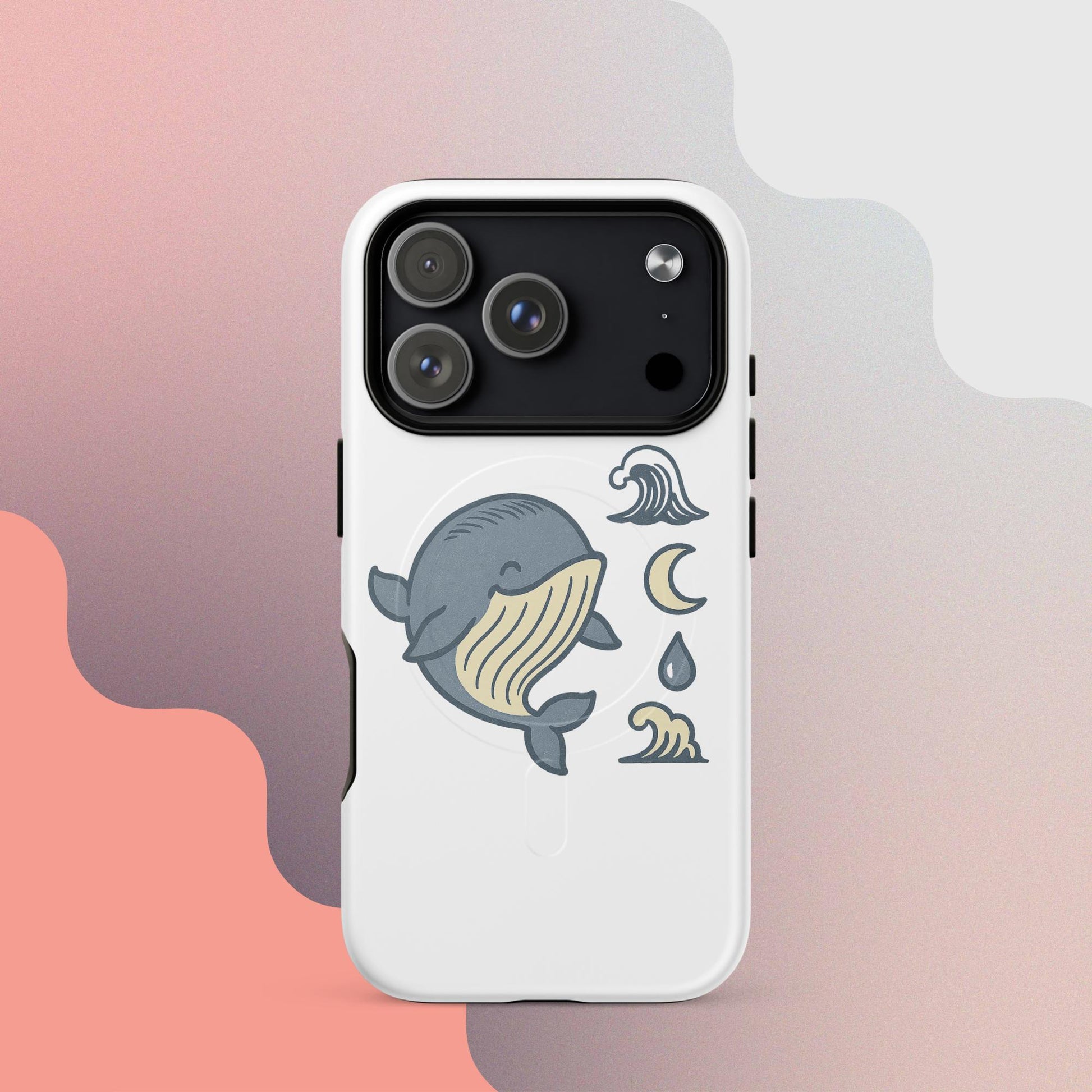 Ukiyo Cute Whale MagSafe iPhone case – Japanese minimal whale illustration on white case | iPhone 14–17
