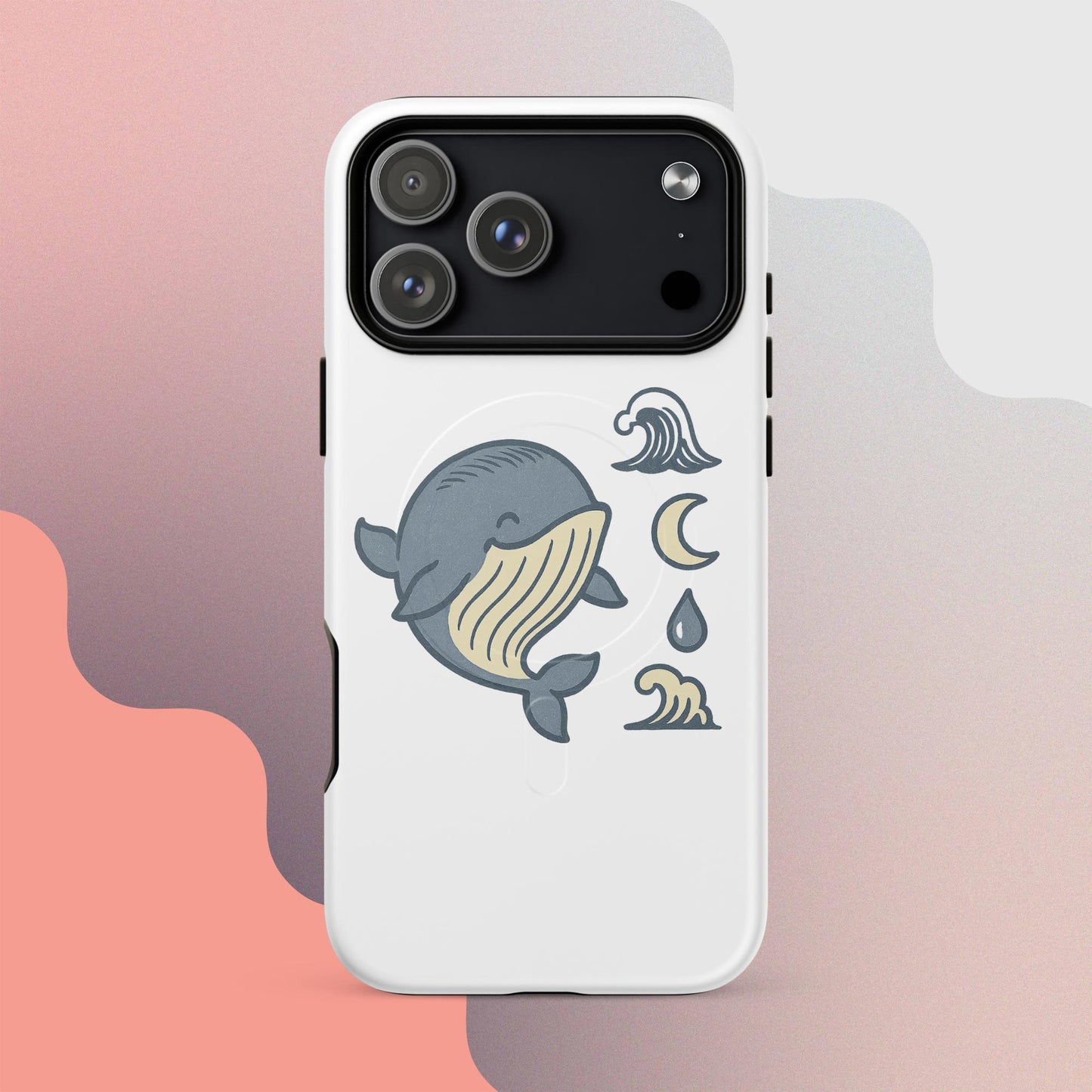 Ukiyo Cute Whale MagSafe iPhone case – Japanese minimal whale illustration on white case | iPhone 14–17
